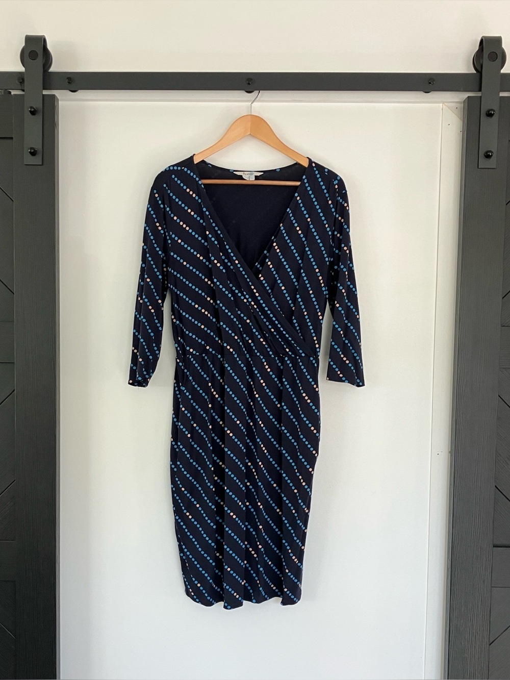 Boden Navy Blue Wrap Dress with Light Blue Stripes